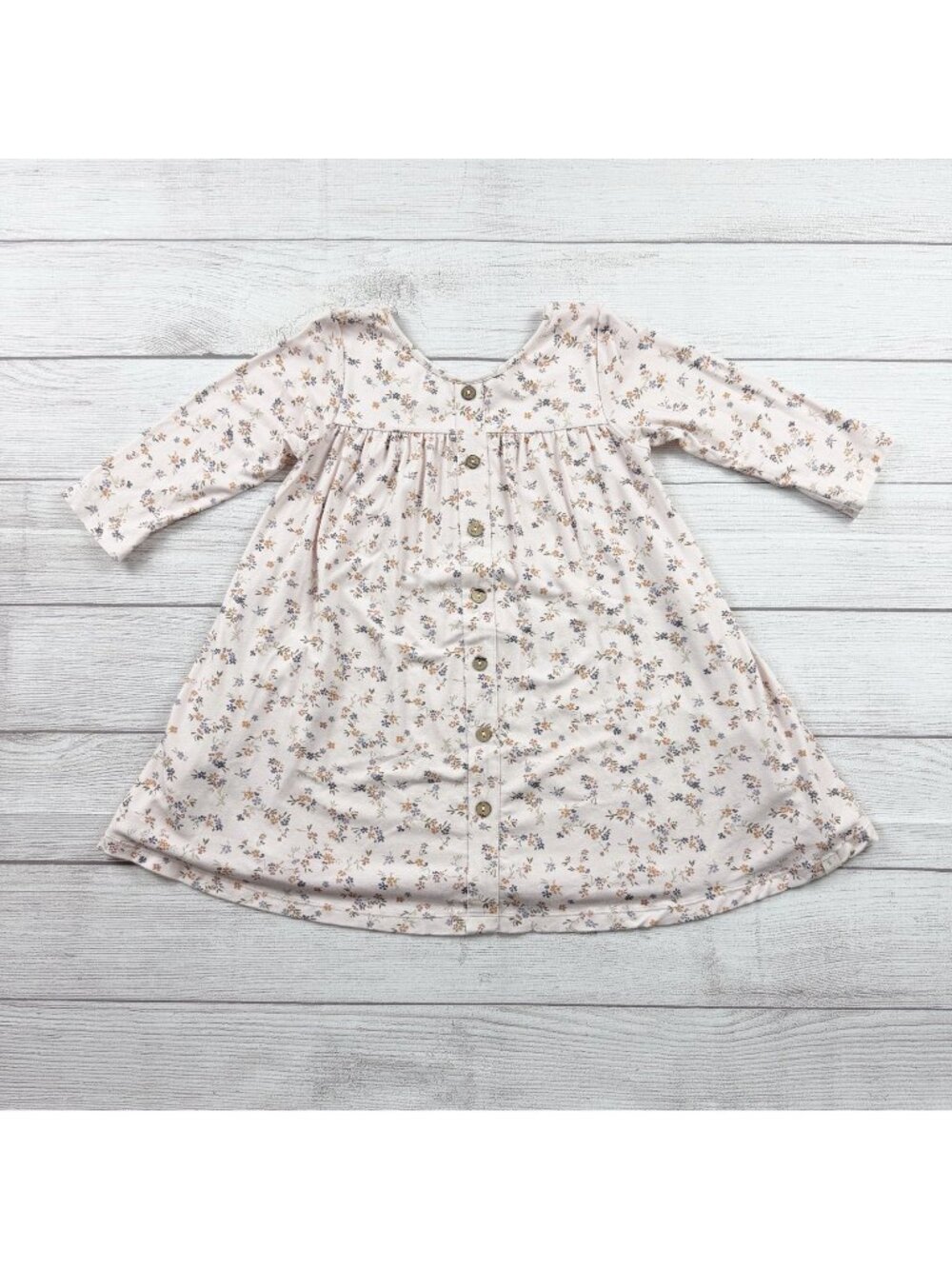 Omi Jo Girls Floral Swing Dress Cream Long Sleeve Button Front Viscose 6